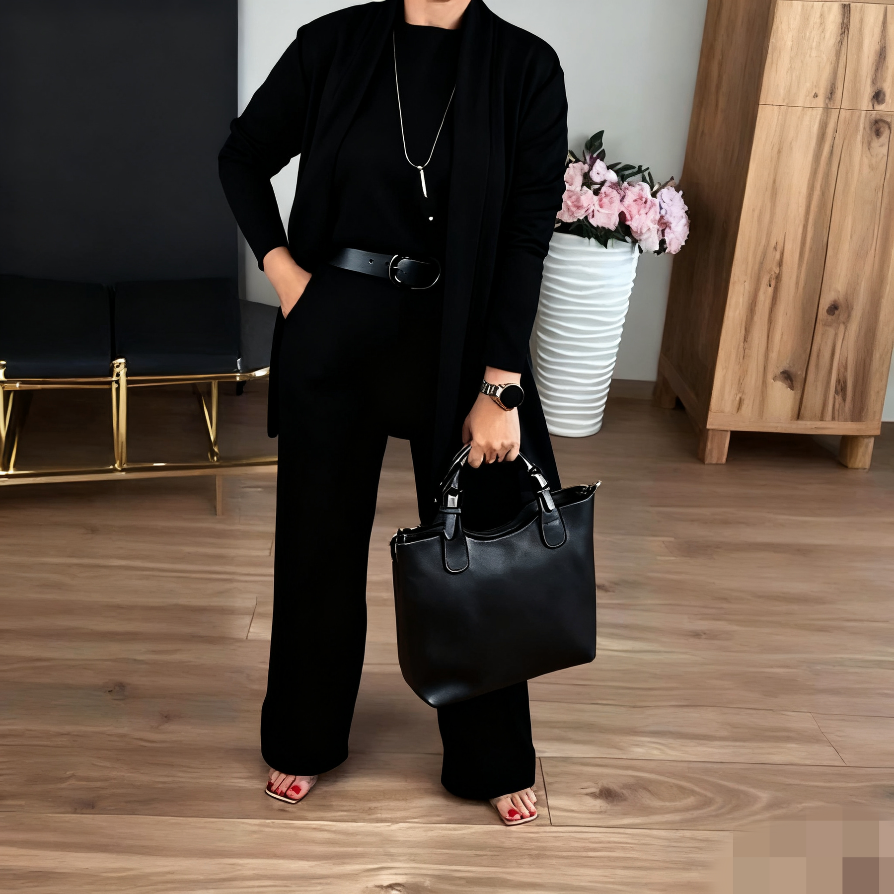 Anna  | Elegant tredelad set med lång kofta