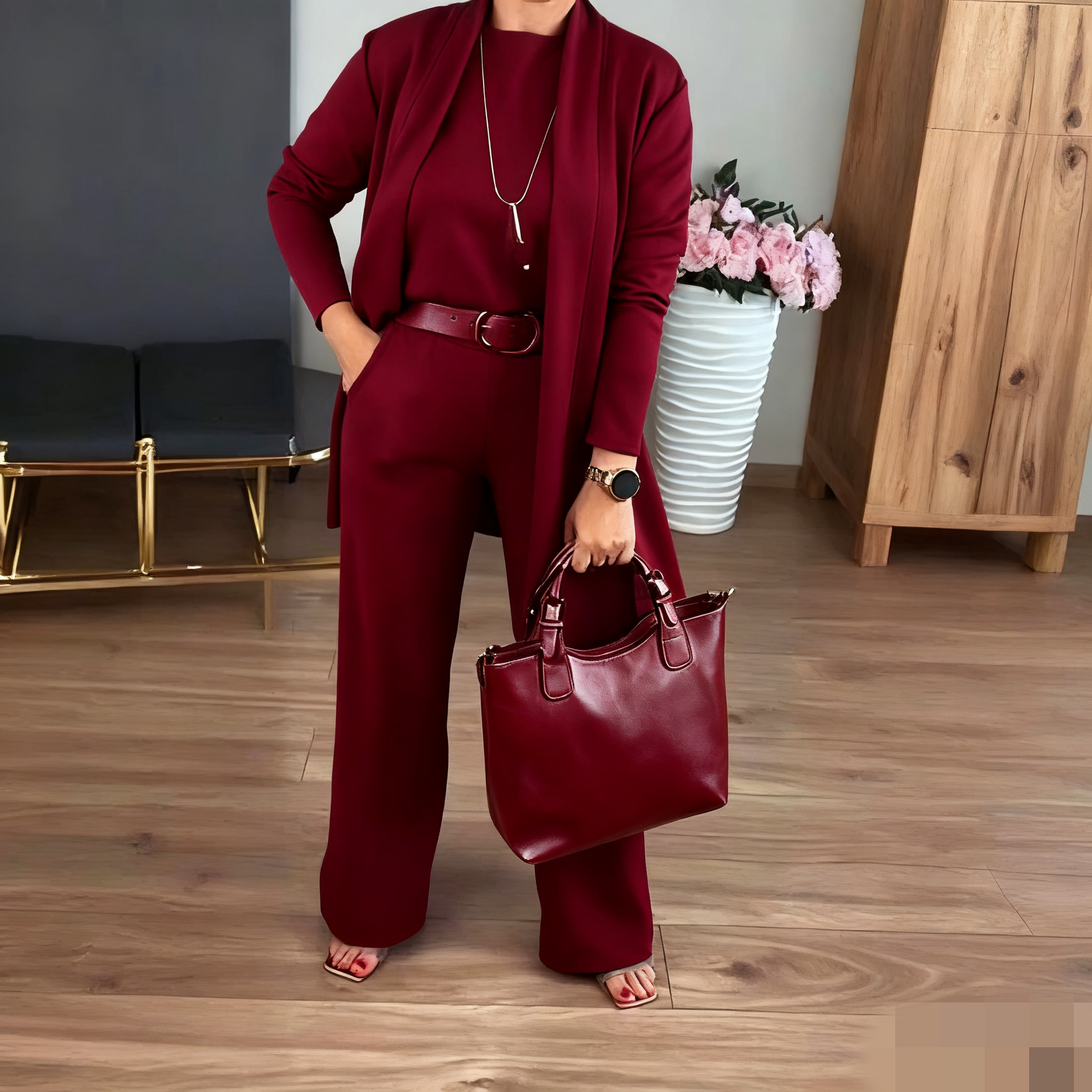 Anna  | Elegant tredelad set med lång kofta